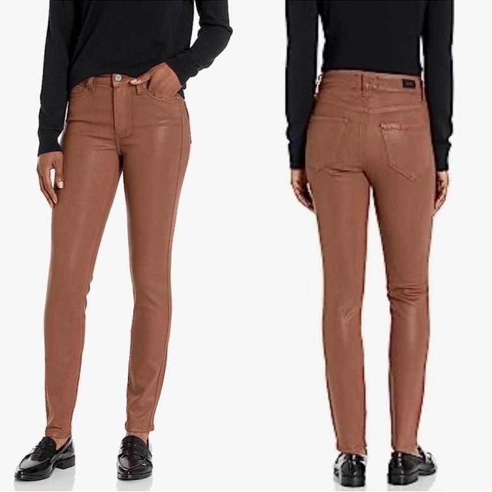 PAIGE Hoxton Ankle‎ Pants Women's 32 Cognac Luxe Solid Coated Button Zip Closure